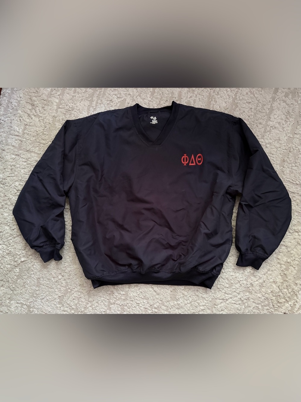 Badger Sport Men’s Black V-Neck Pullover Sweatshirt with Red Phi Delta Theta M